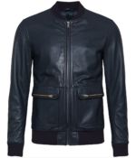 Men's Bomber Navy Blue Leather Jacket