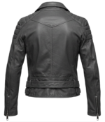 Women's Shoulder Quilted Grey Biker Leather Jacket