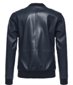 Men's Bomber Navy Blue Leather Jacket