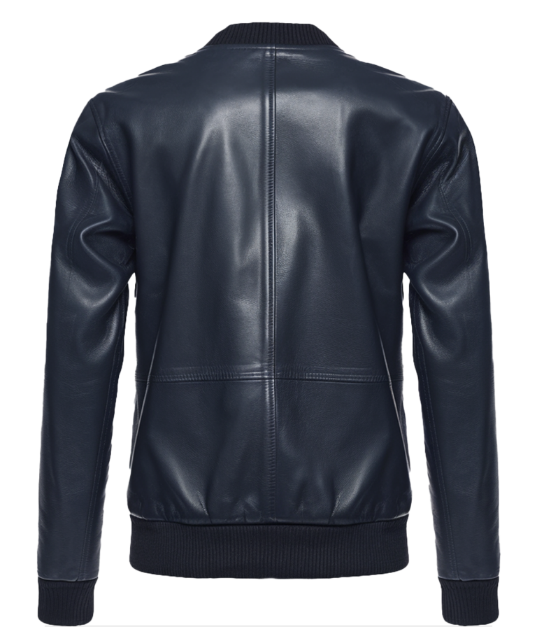 Men's Bomber Navy Blue Leather Jacket