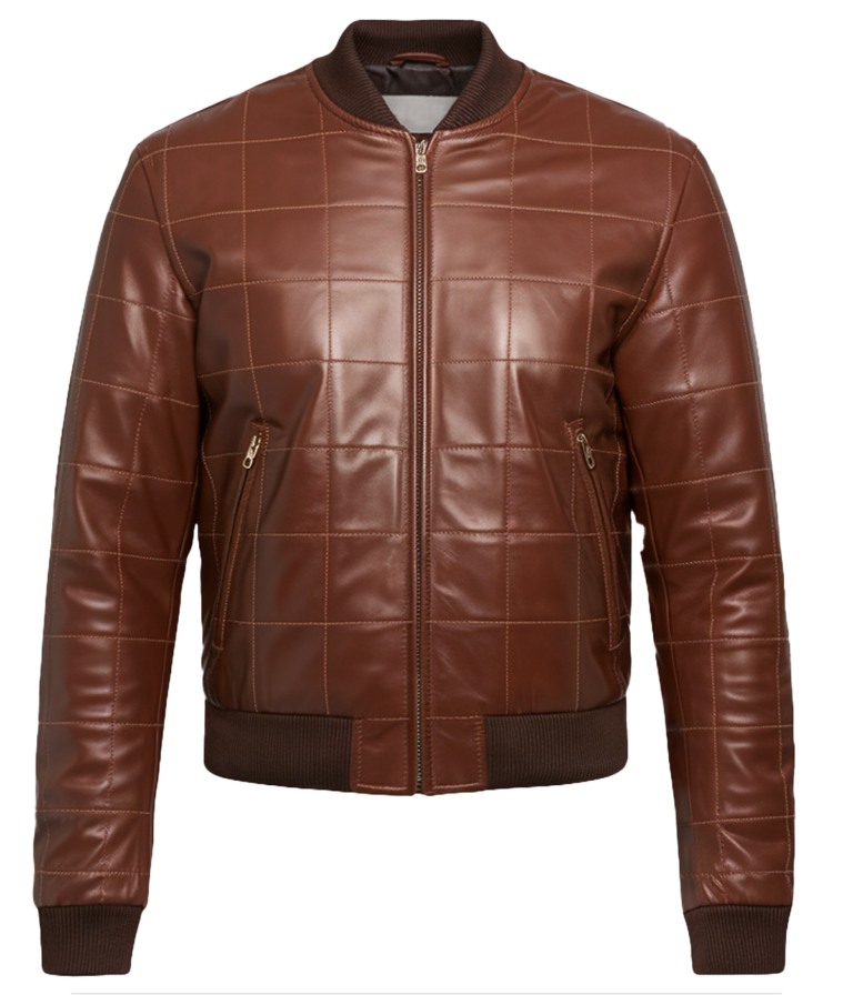 Men's Brown Quilted Leather Bomber Jacket