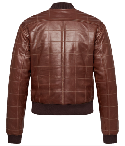 Men's Brown Quilted Leather Bomber Jacket
