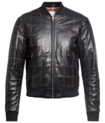 Men's Black Quilted Leather Bomber Jacket