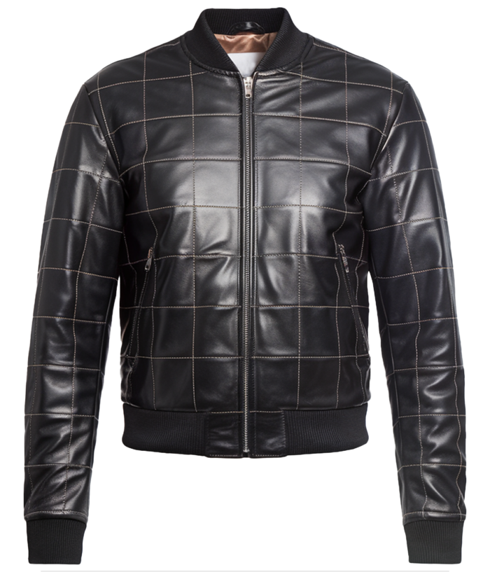Men's Black Quilted Leather Bomber Jacket