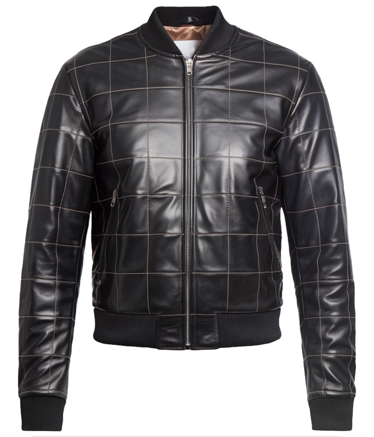 Men's Black Quilted Leather Bomber Jacket