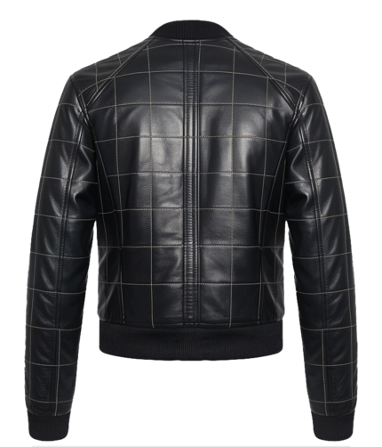 Men's Black Quilted Leather Bomber Jacket
