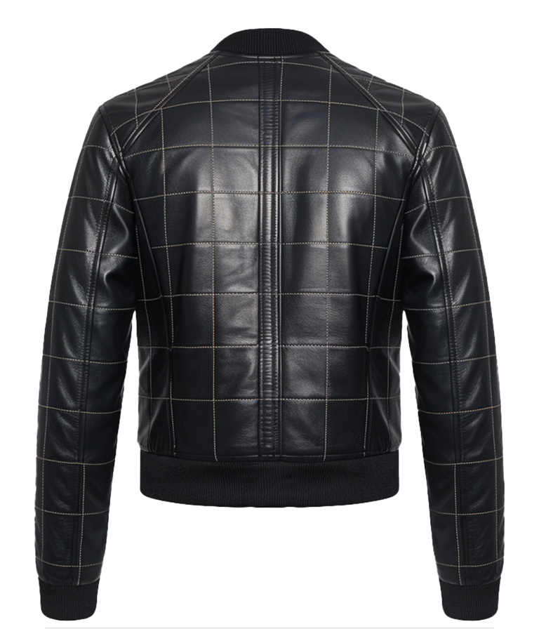 Men's Black Quilted Leather Bomber Jacket