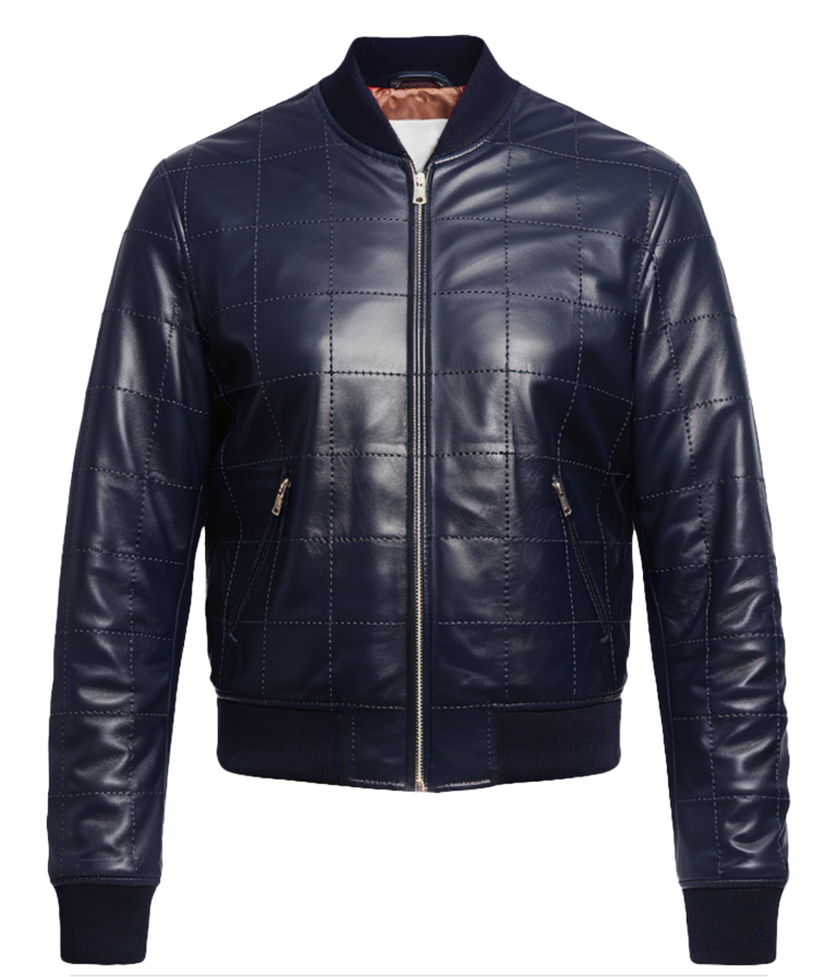 Men's Navy Quilted Leather Bomber Jacket
