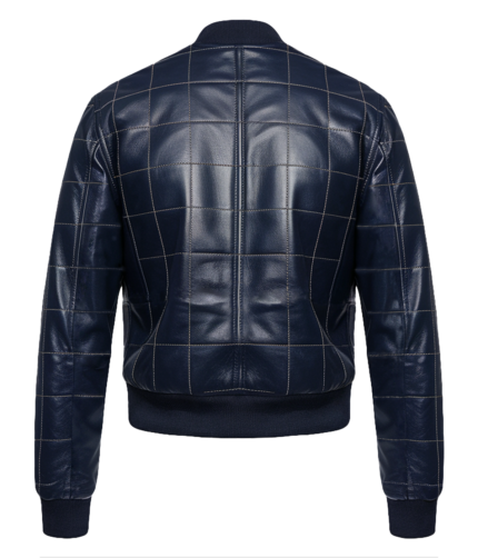 Men's Navy Quilted Leather Bomber Jacket