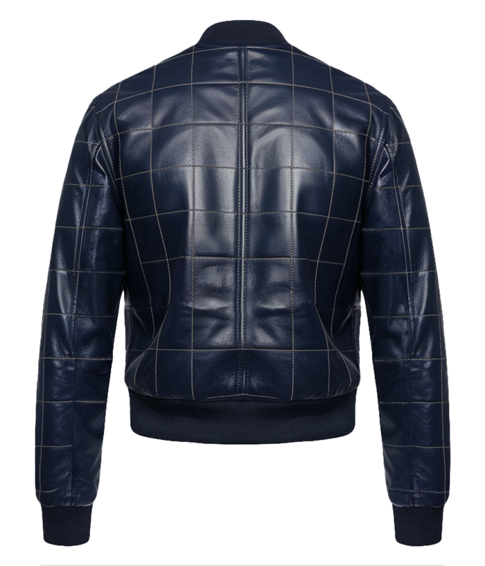 Men's Navy Quilted Leather Bomber Jacket