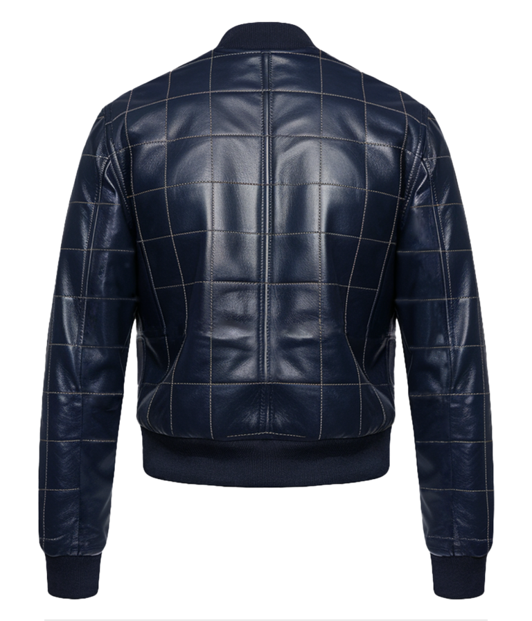 Men's Navy Quilted Leather Bomber Jacket