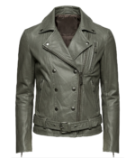 Women's Olive Green Leather Biker Jacket