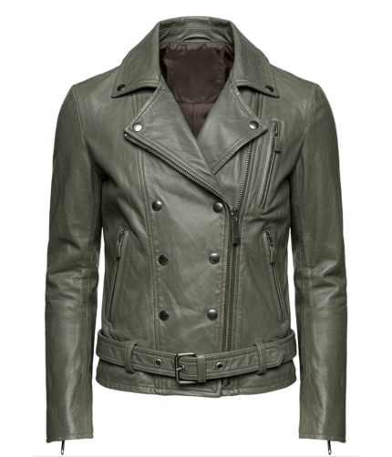 Women's Olive Green Leather Biker Jacket