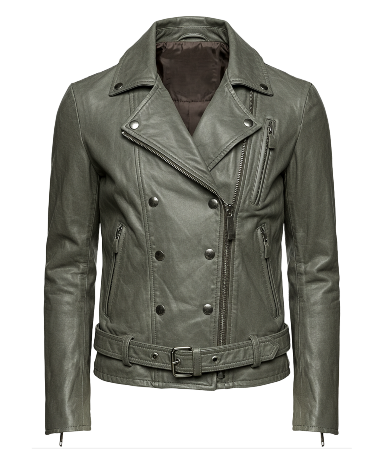 Women's Olive Green Leather Biker Jacket