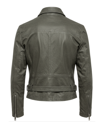 Women's Olive Green Leather Biker Jacket