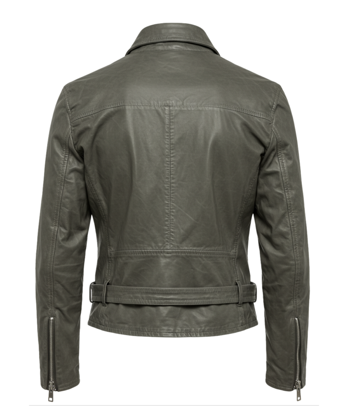 Women's Olive Green Leather Biker Jacket