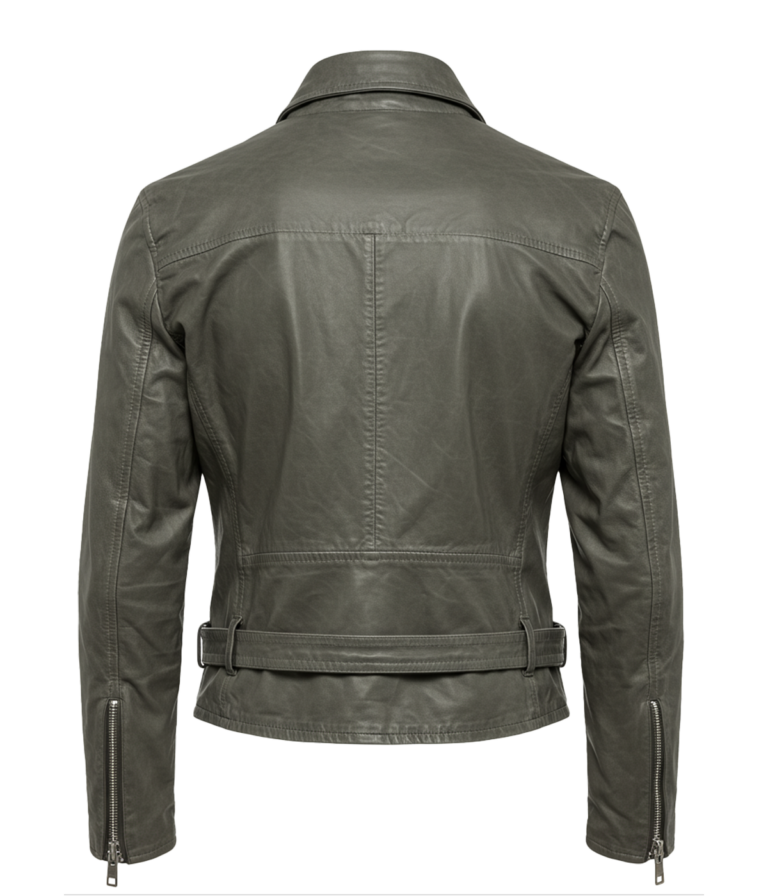 Women's Olive Green Leather Biker Jacket