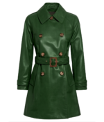 Women's Dark Green Leather Coat