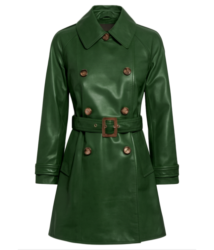 Women's Dark Green Leather Coat