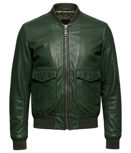 Women's Classic Dark Green Bomber Leather Jacket