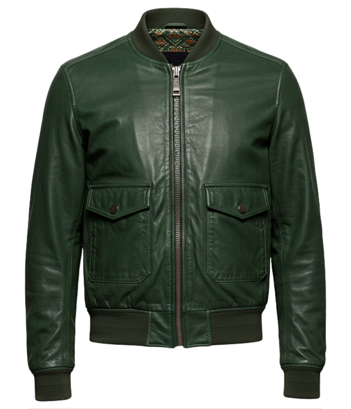 Women's Classic Dark Green Bomber Leather Jacket