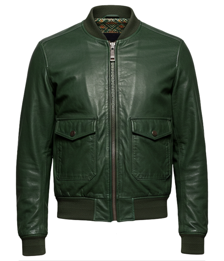 Women's Classic Dark Green Bomber Leather Jacket