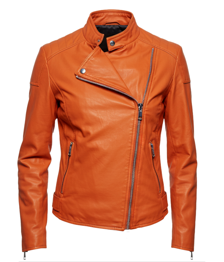 Women's Biker Orange Leather Jacket