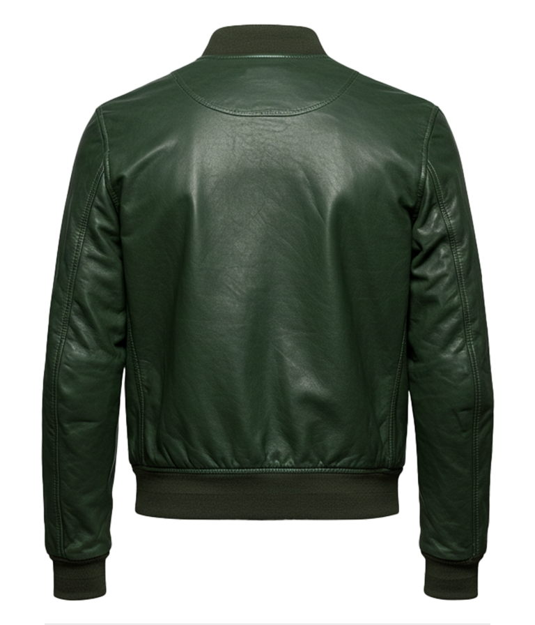 Women's Classic Dark Green Bomber Leather Jacket