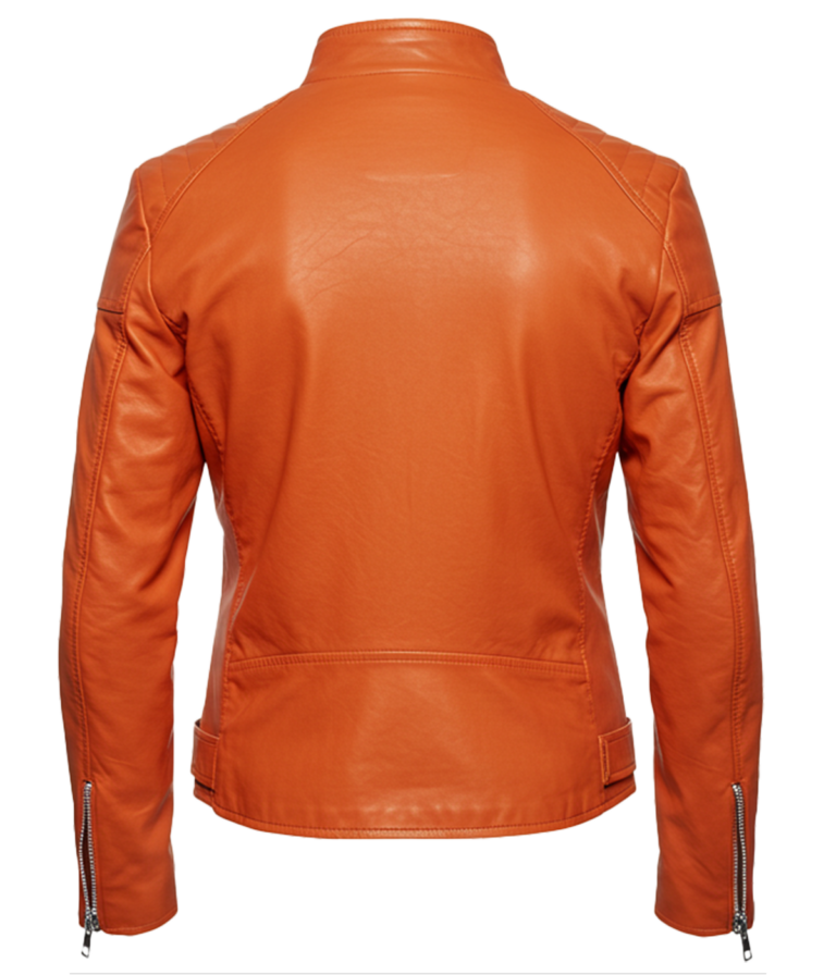 Women's Biker Orange Leather Jacket