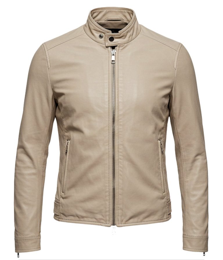 Women's Classic Beige Bomber Leather Jacket