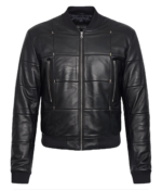 Men's Black Leather Bomber Jacket
