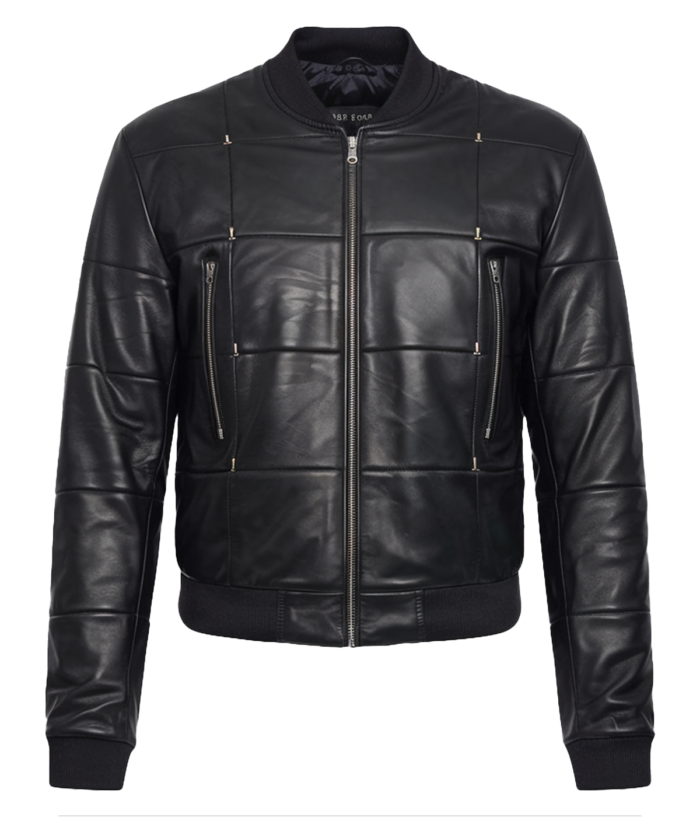 Men's Black Leather Bomber Jacket