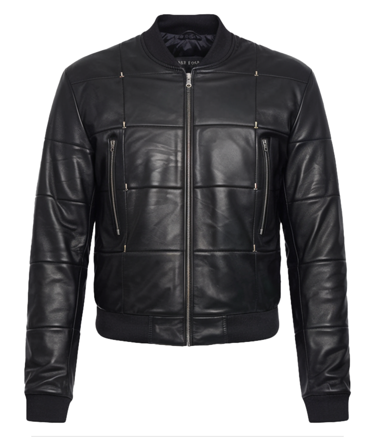 Men's Black Leather Bomber Jacket
