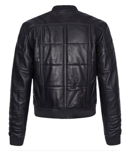 Men's Black Leather Bomber Jacket