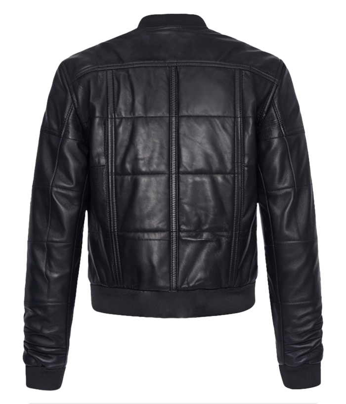 Men's Black Leather Bomber Jacket