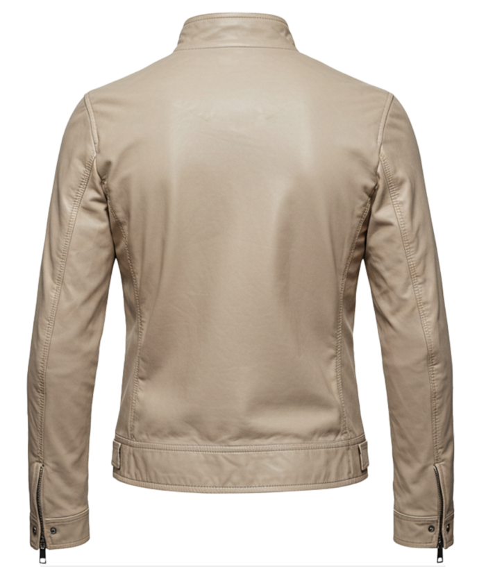 Women's Classic Beige Bomber Leather Jacket