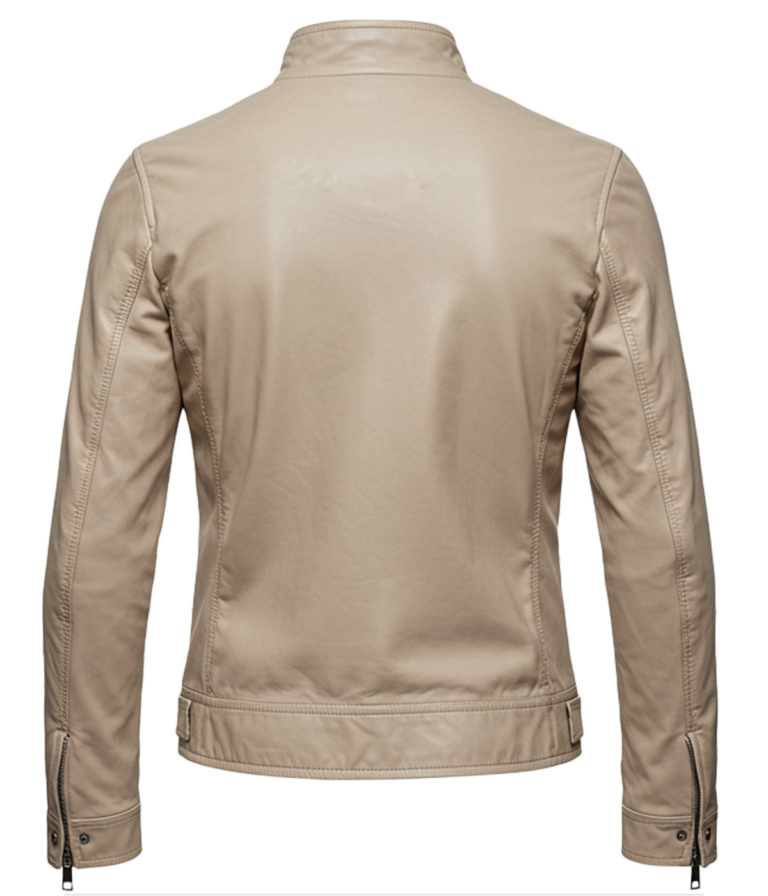 Women's Classic Beige Bomber Leather Jacket