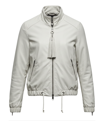 Women's Classic White Bomber Leather Jacket