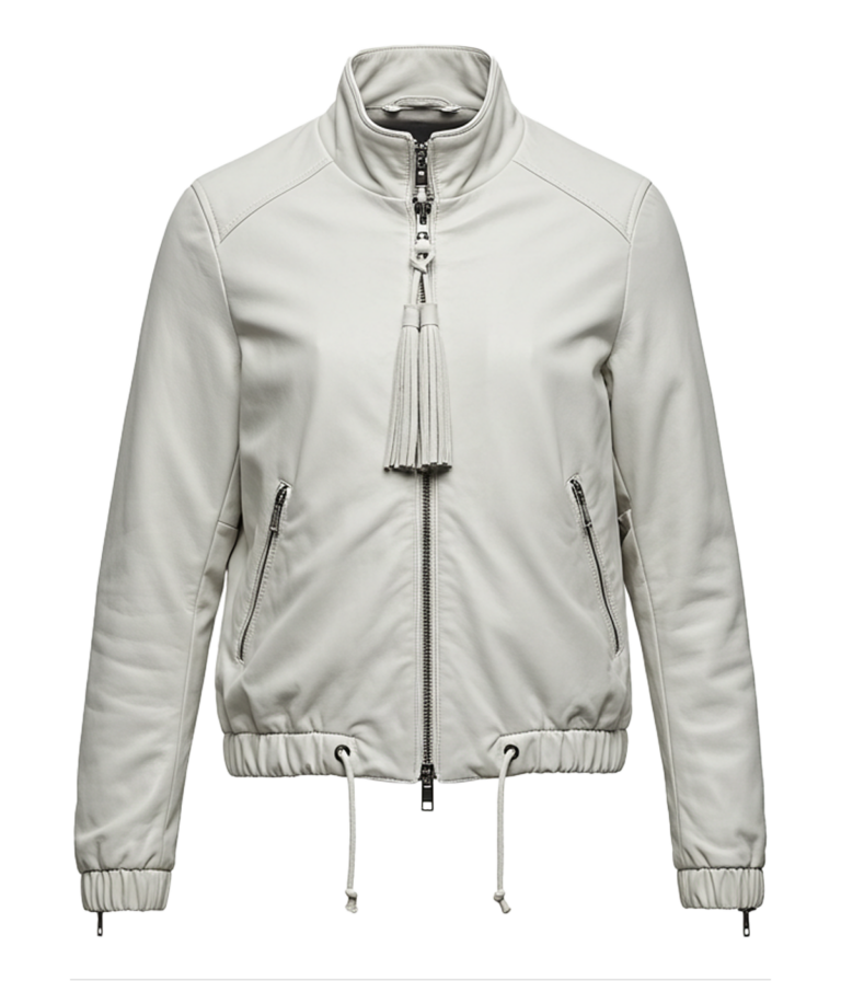 Women's Classic White Bomber Leather Jacket