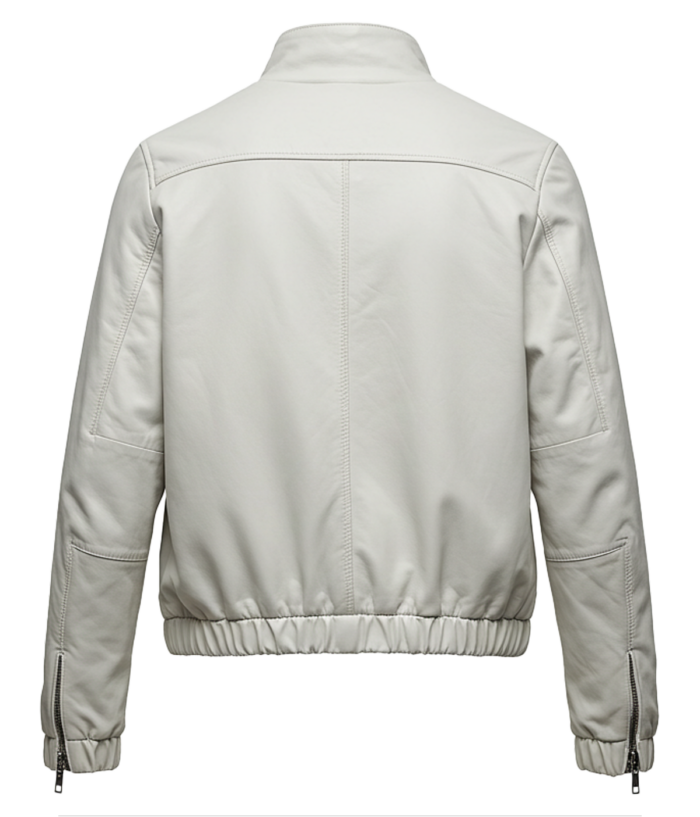 Women's Classic White Bomber Leather Jacket