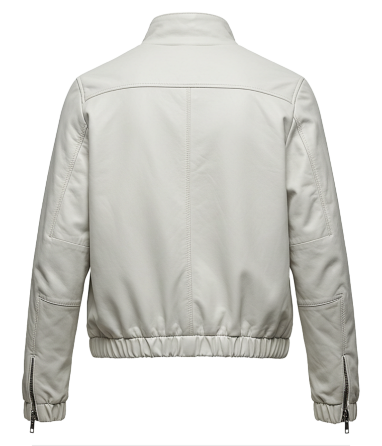 Women's Classic White Bomber Leather Jacket