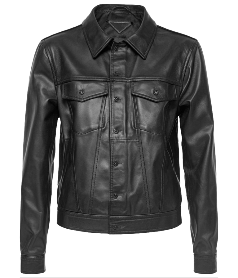 Men's Black Leather Trucker Jacket