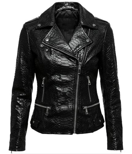 Women's Biker Crocodile Black Leather Jacket