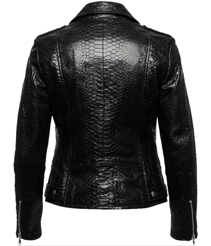 Women's Biker Crocodile Black Leather Jacket