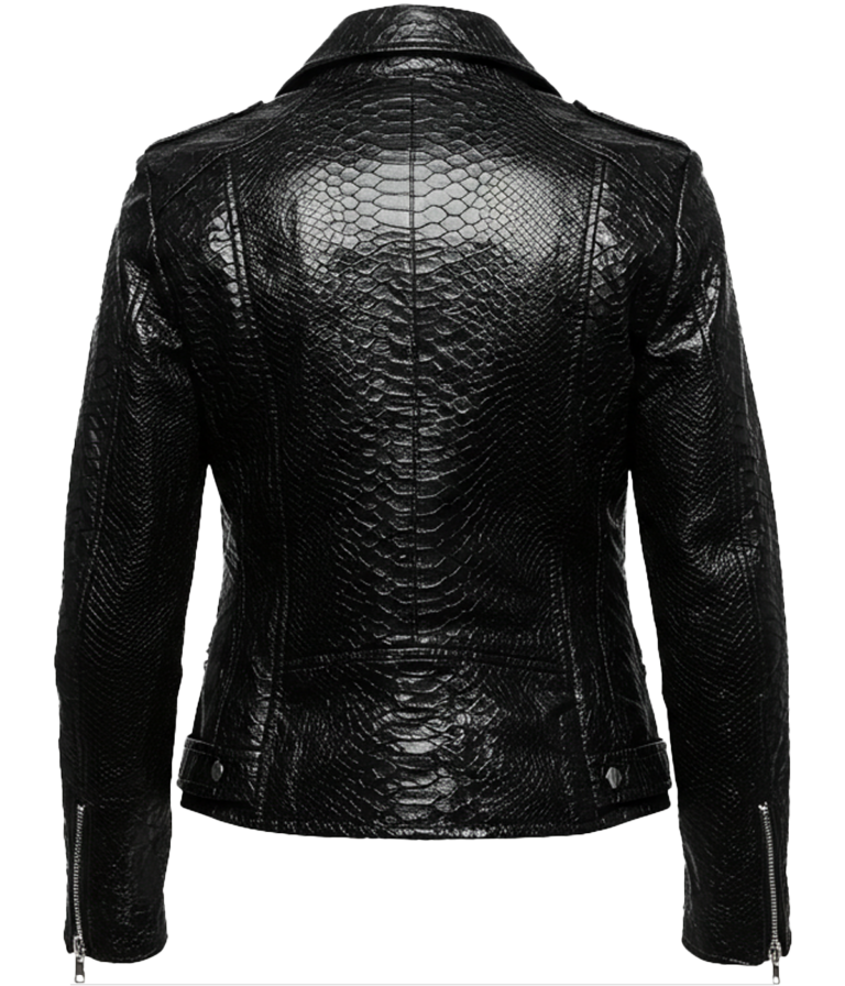 Women's Biker Crocodile Black Leather Jacket