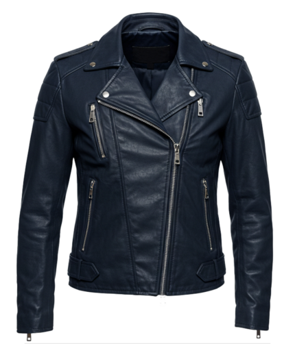 Biker Women's Blue Leather Jacket