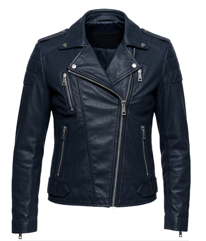Biker Women's Blue Leather Jacket