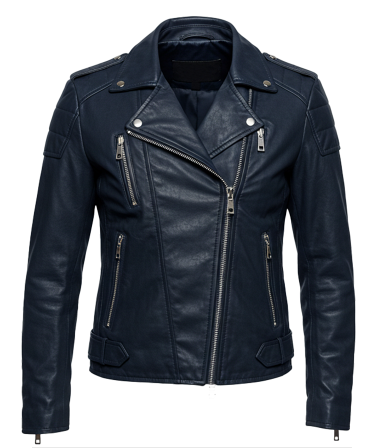 Biker Women's Blue Leather Jacket