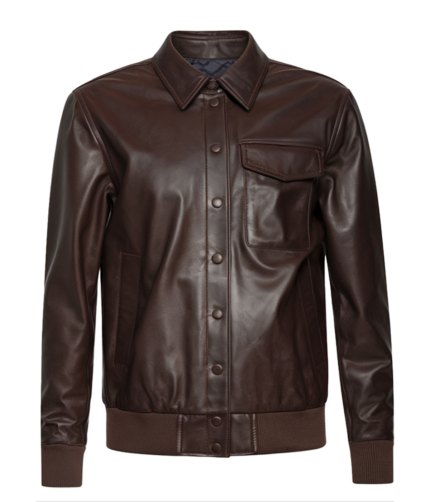 Women's Brown Leather Bomber Jacket