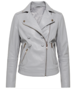 Women's Biker Grey Leather Jacket